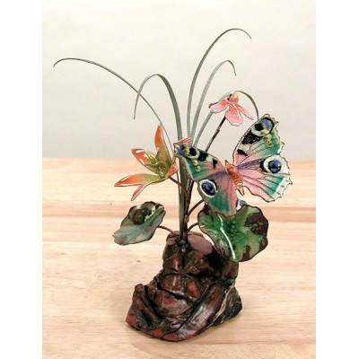 Butterfly with Flowers Enameled Copper Tabletop Sculpture #FM10 by Bovano   311657433948